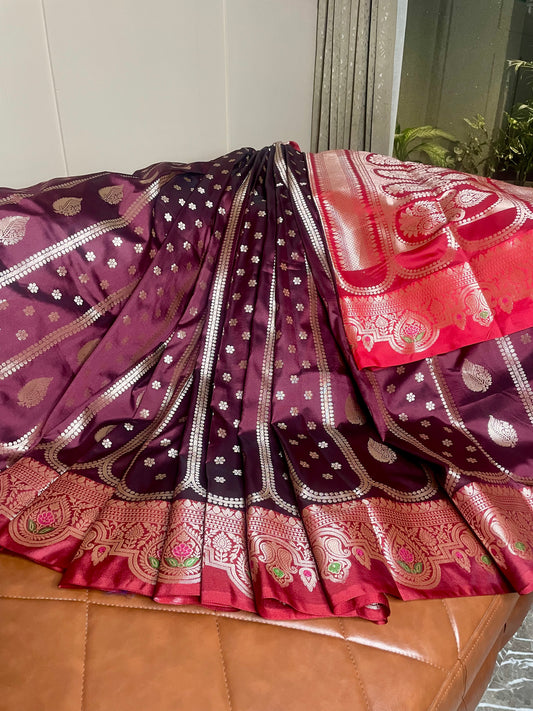 Banarasi Contrast Silk Buti Lining Saree