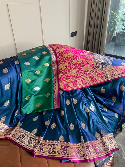 Banarasi Contrast Mashru Silk with Border Buti Silk Saree